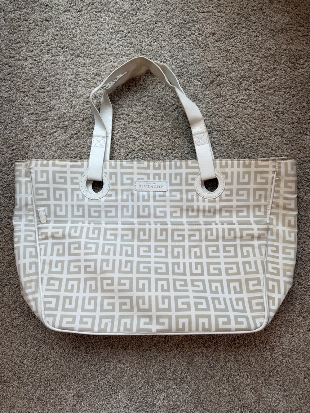 Vintage Parfums Givenchy Cream Geometric Logo Large Tote Bag